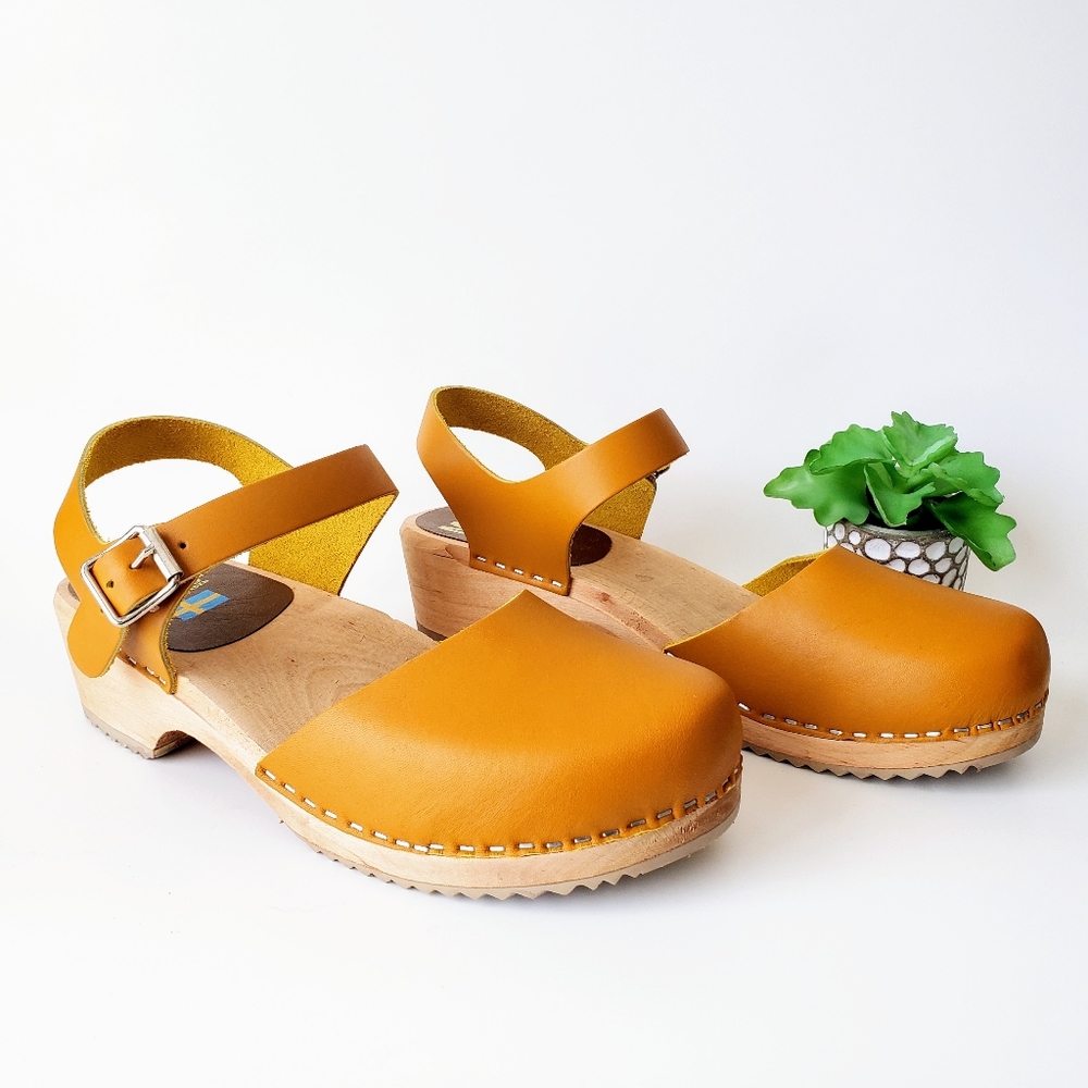 MIA Sofia Swedish Clog Free People Size 36 & 40 Mustard Yellow Leather Mary Jane - Picture 4 of 13